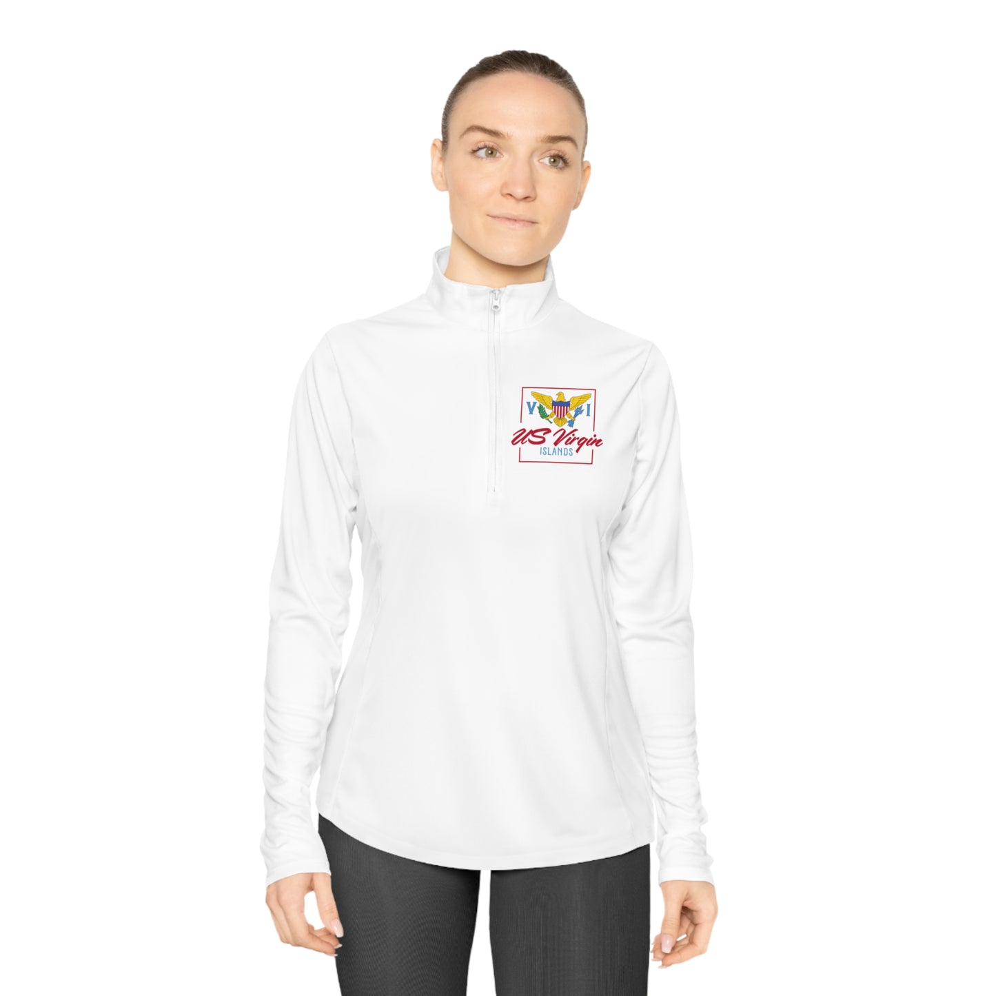 US Virgin Islands Ladies Quarter-Zip Pullover Front and Back Logo