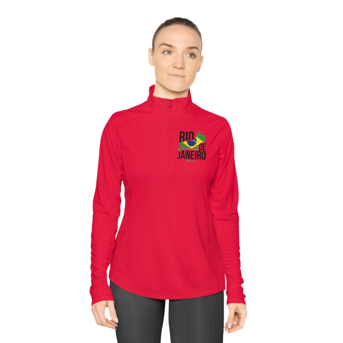 Brazil Flag Ladies Quarter-Zip Pullover