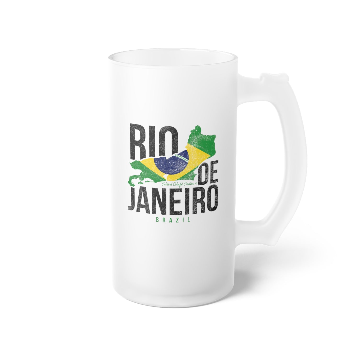 Brazil Flag Frosted Glass Beer Mug