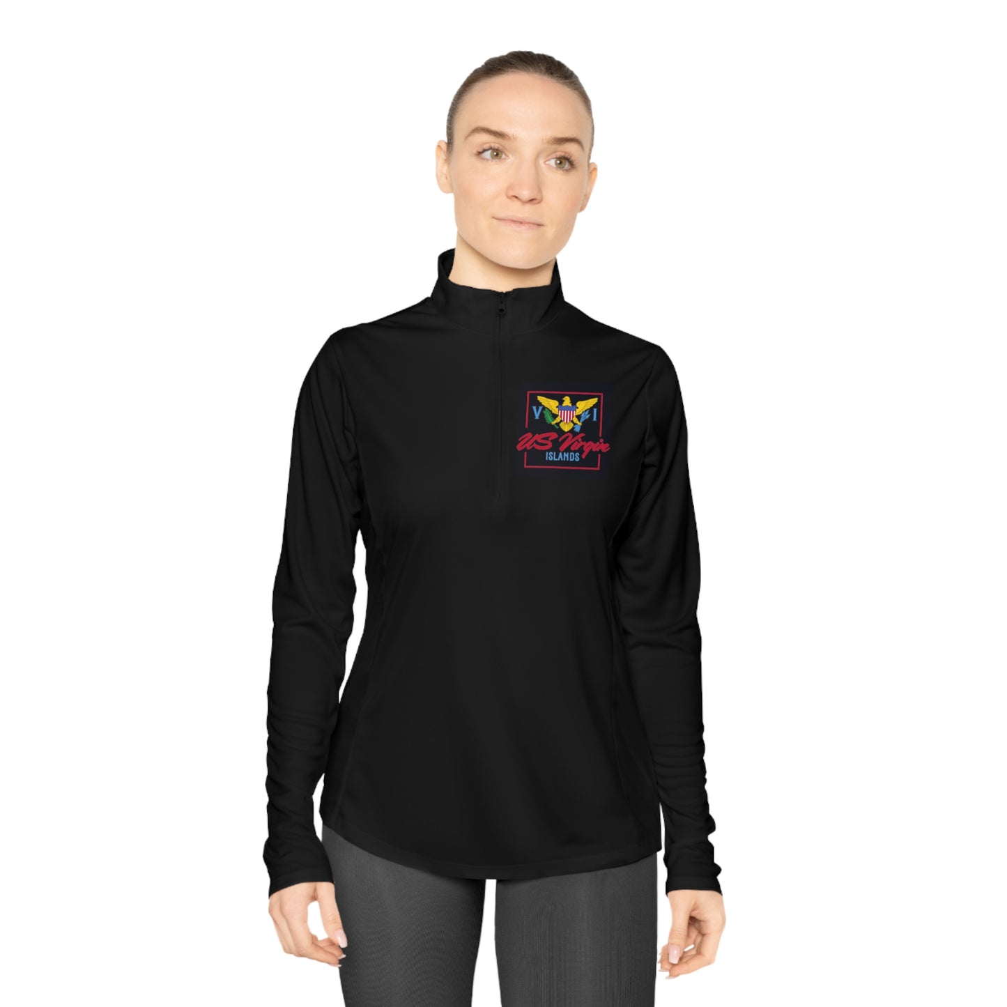 US Virgin Islands Ladies Quarter-Zip Pullover Front and Back Logo