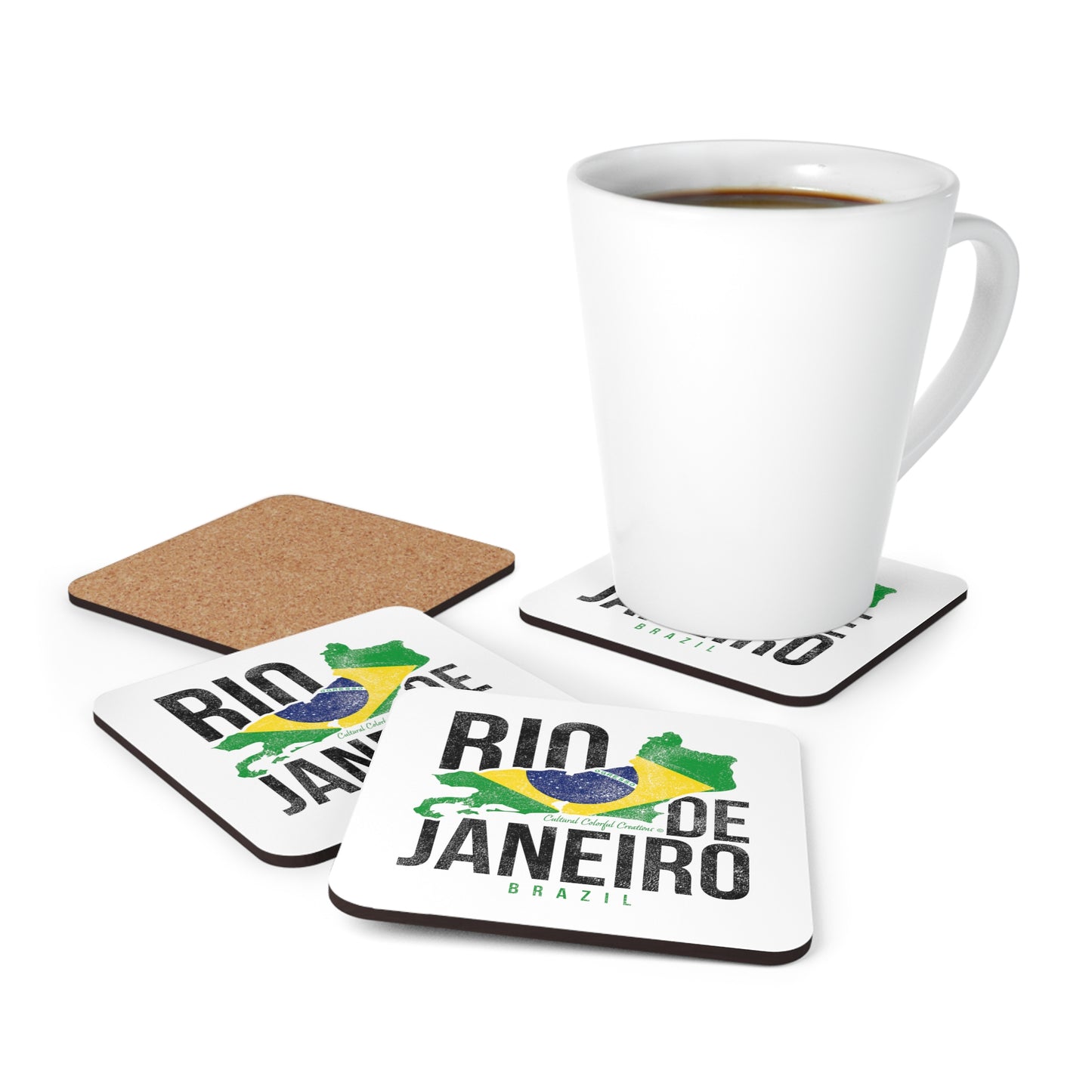 Brazil Flag Corkwood Coaster Set