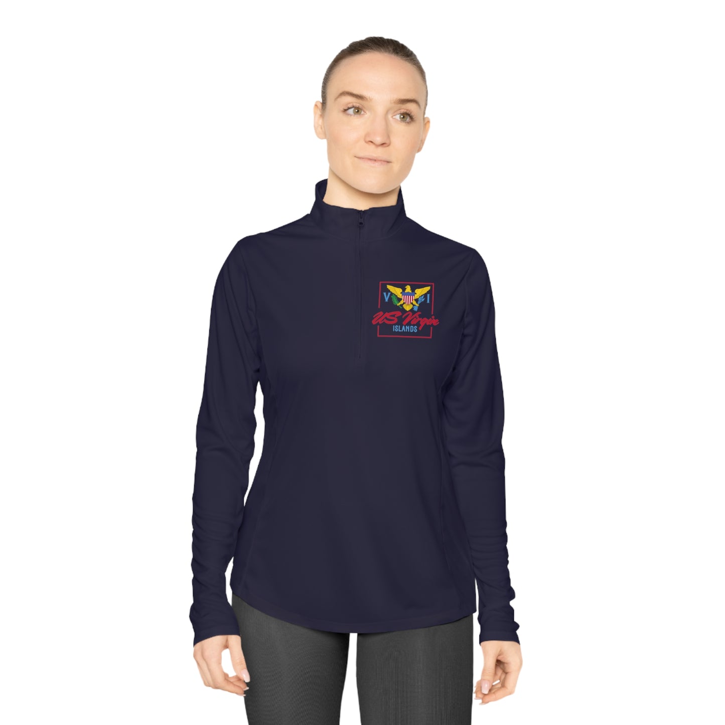 US Virgin Islands Ladies Quarter-Zip Pullover Front and Back Logo