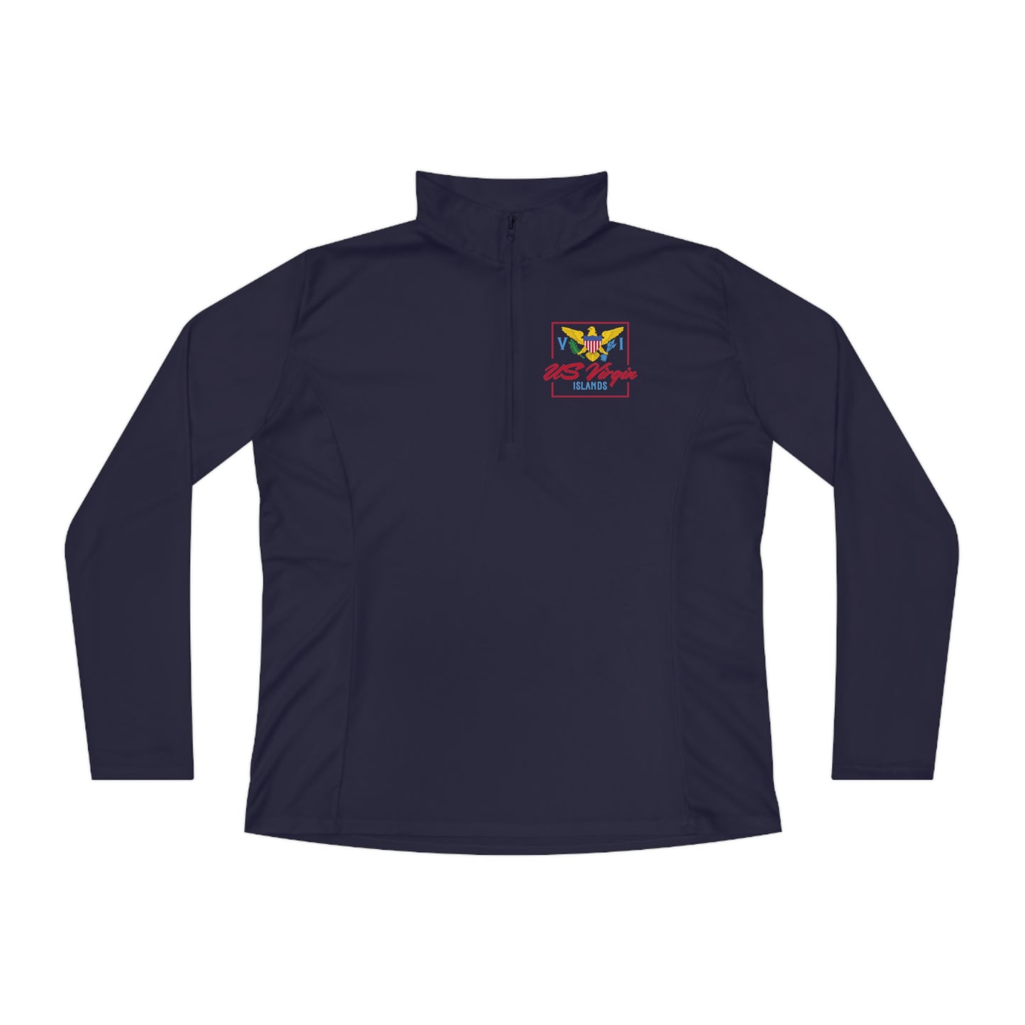 US Virgin Islands Ladies Quarter-Zip Pullover Front and Back Logo