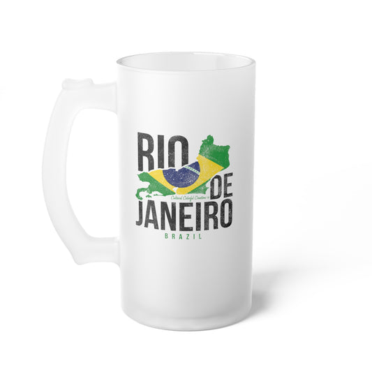 Brazil Flag Frosted Glass Beer Mug