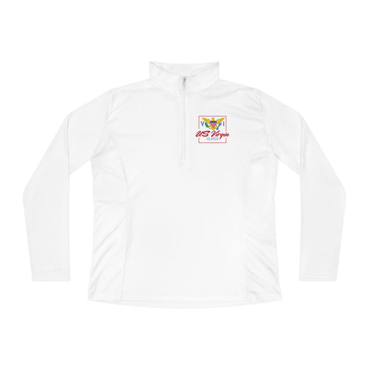 US Virgin Islands Ladies Quarter-Zip Pullover Front and Back Logo