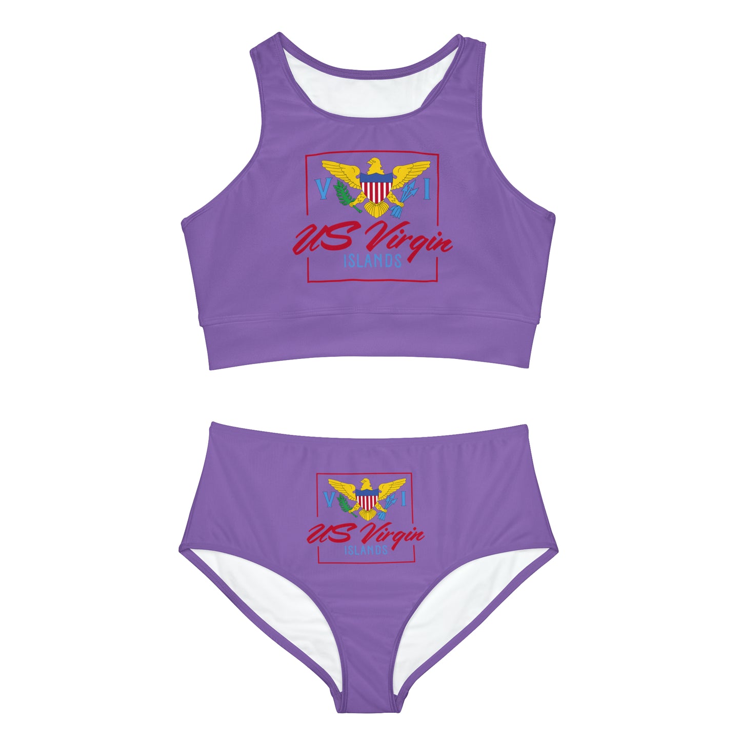 US Virgin Islands Sporty Bikini Set (AOP) Front and Back Logo