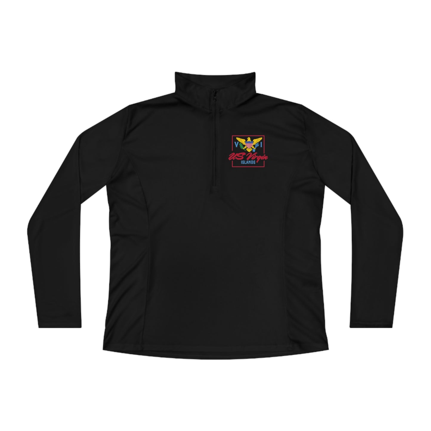 US Virgin Islands Ladies Quarter-Zip Pullover Front and Back Logo